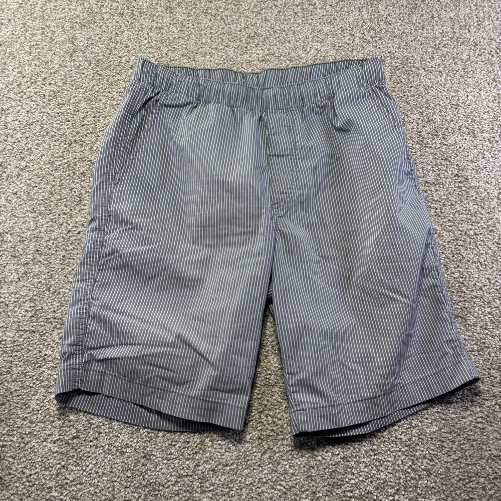 Uniqlo Shorts Mens Small Gray Striped Stretch Elastic Waist Chino 9 Inseam